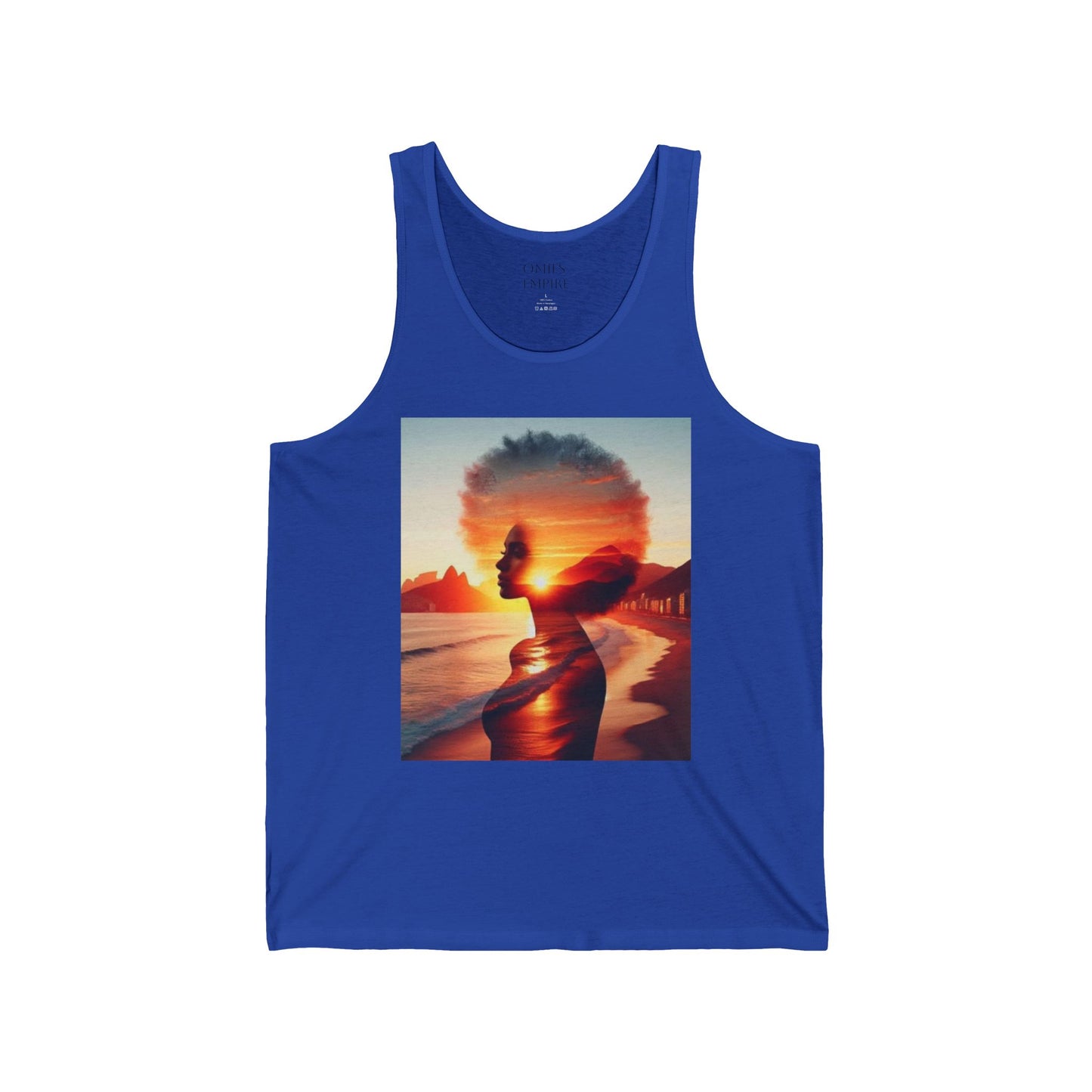 Sunset Silhouette Unisex Jersey Tank, Bohemian Beach Top, Summer Statement Piece, Festival Wear, Graphic Tank Top