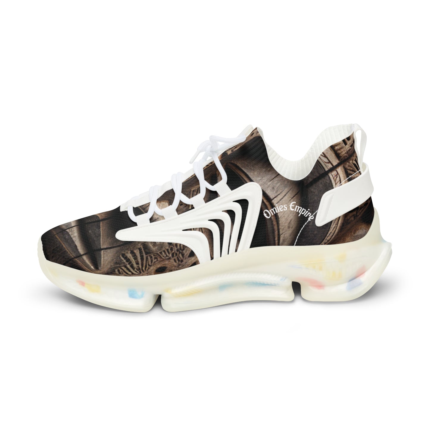 Benin Wooden Mask Men's Mesh Sneakers - Stylish Athletic Footwear with Trendy Design