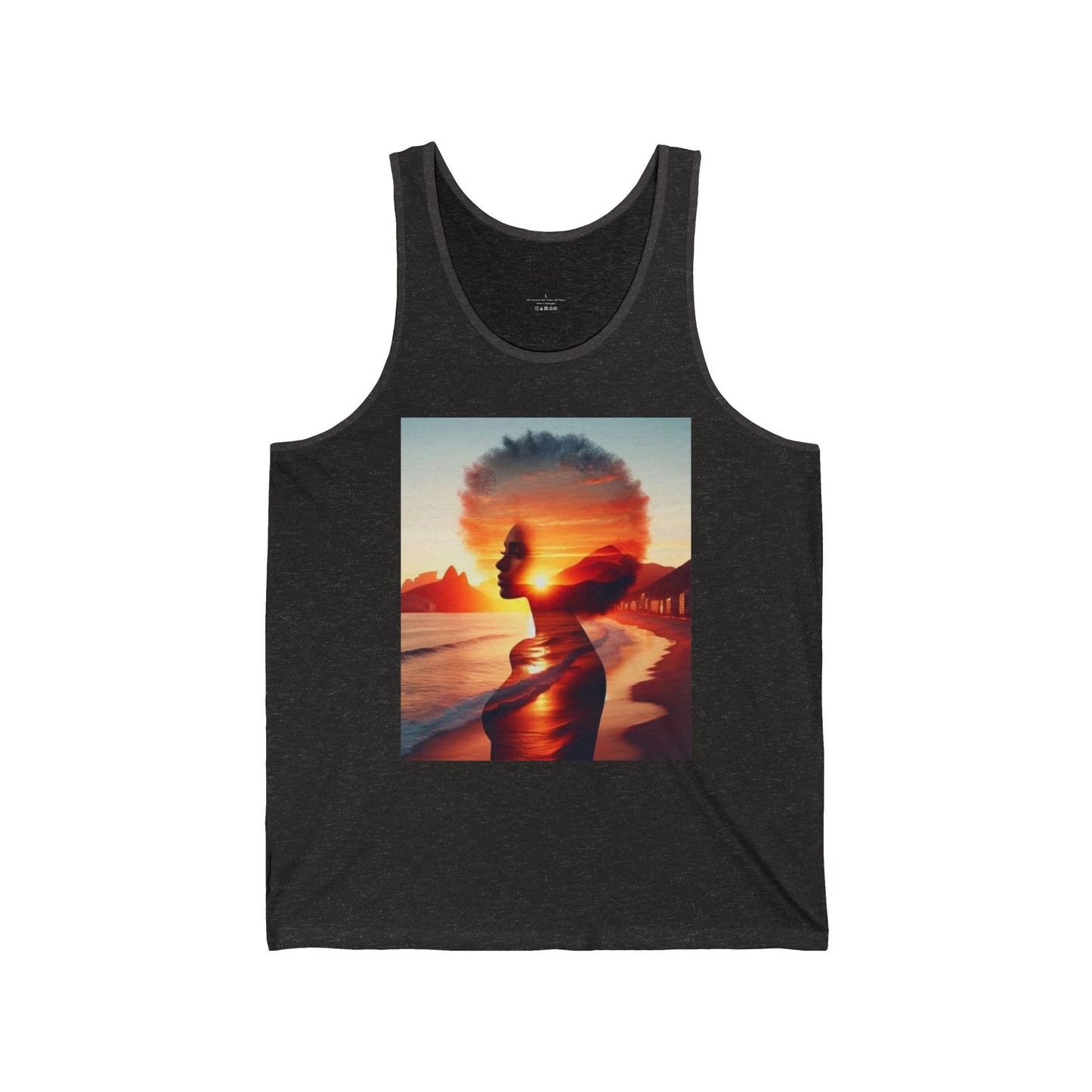 Sunset Silhouette Unisex Jersey Tank, Bohemian Beach Top, Summer Statement Piece, Festival Wear, Graphic Tank Top