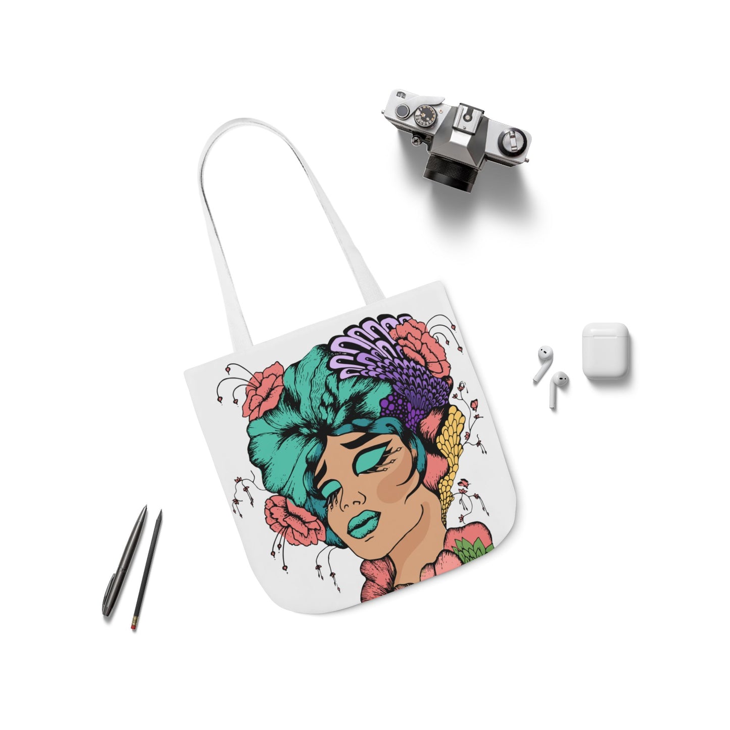 Boho Art Canvas Tote Bag - Feel Free Design, Eco-Friendly Shopping Bag, Stylish Beach Bag, Gift for Artists, Floral Tote