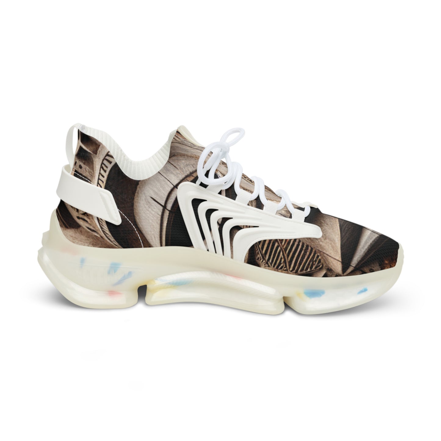 Benin Wooden Mask Men's Mesh Sneakers - Stylish Athletic Footwear with Trendy Design