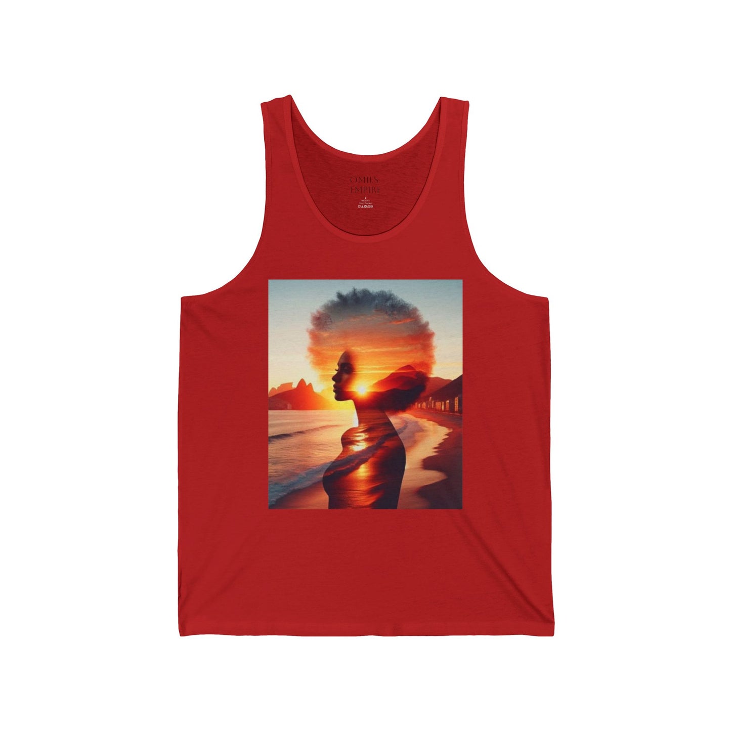 Sunset Silhouette Unisex Jersey Tank, Bohemian Beach Top, Summer Statement Piece, Festival Wear, Graphic Tank Top
