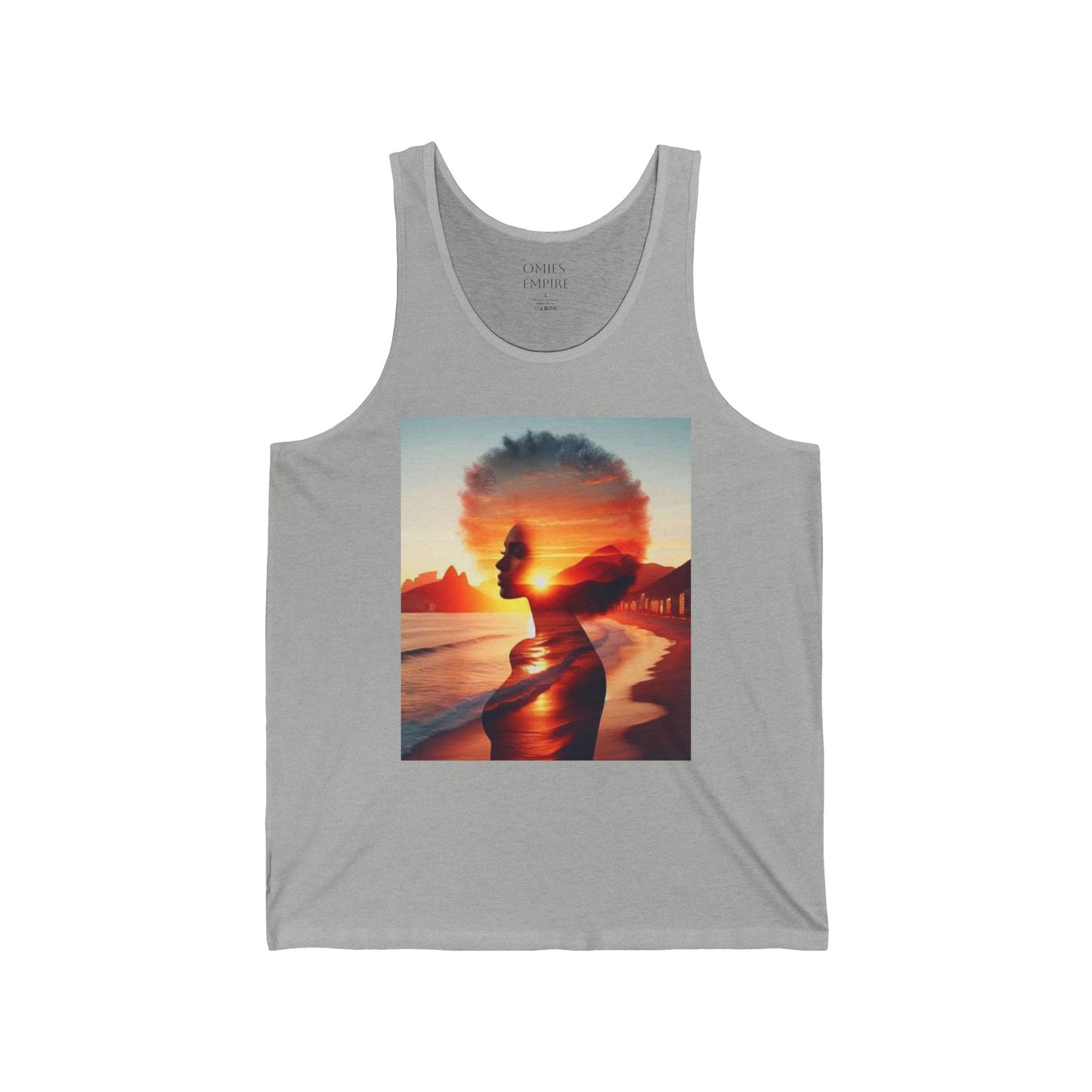 Sunset Silhouette Unisex Jersey Tank, Bohemian Beach Top, Summer Statement Piece, Festival Wear, Graphic Tank Top