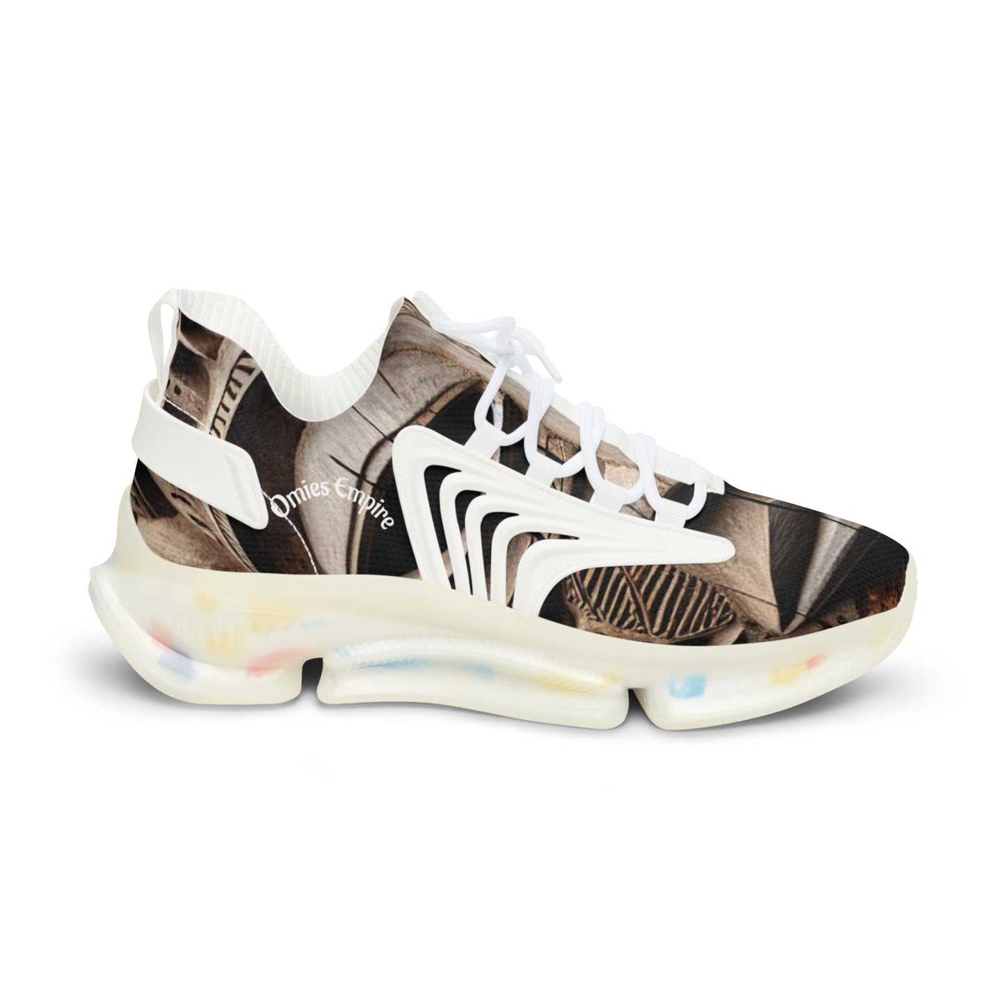Benin Wooden Mask Men's Mesh Sneakers - Stylish Athletic Footwear with Trendy Design