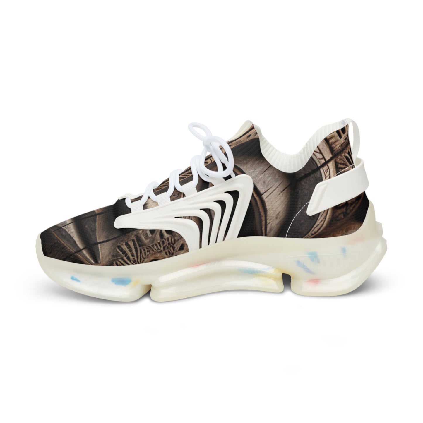 Benin Wooden Mask Men's Mesh Sneakers - Stylish Athletic Footwear with Trendy Design