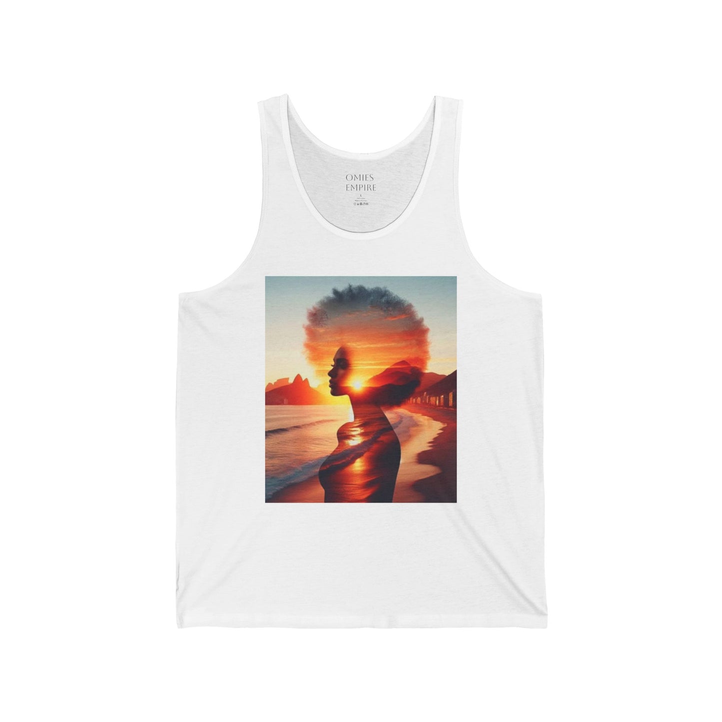 Sunset Silhouette Unisex Jersey Tank, Bohemian Beach Top, Summer Statement Piece, Festival Wear, Graphic Tank Top