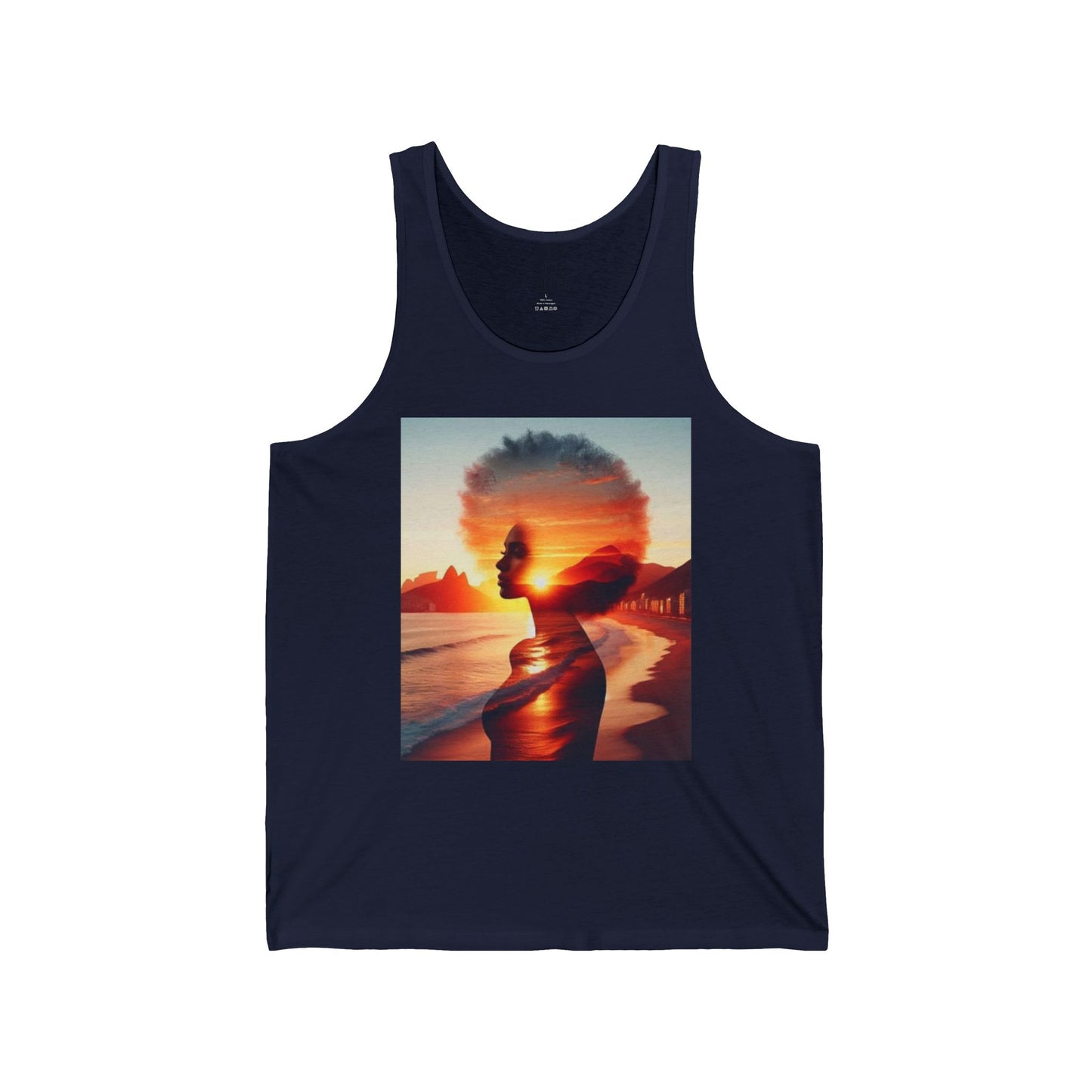 Sunset Silhouette Unisex Jersey Tank, Bohemian Beach Top, Summer Statement Piece, Festival Wear, Graphic Tank Top