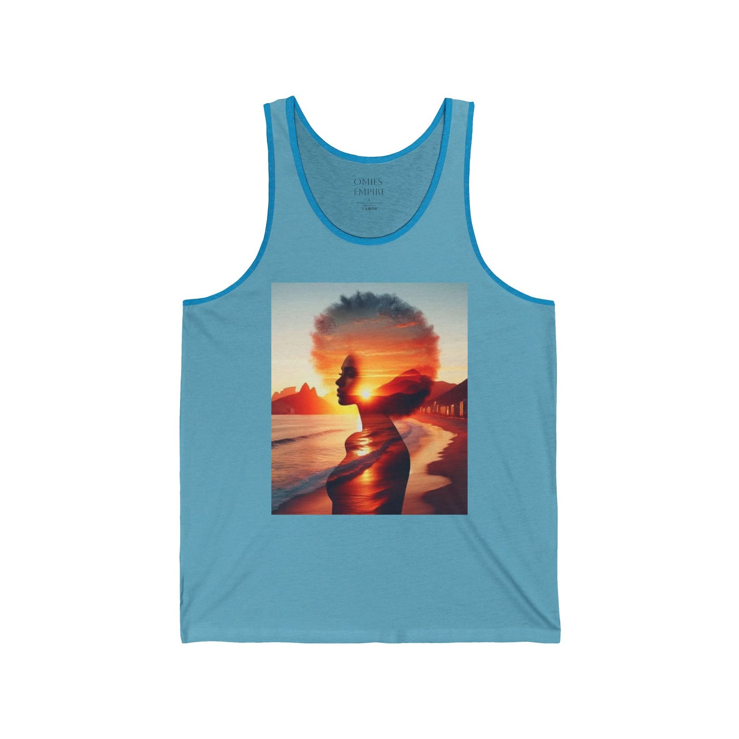 Sunset Silhouette Unisex Jersey Tank, Bohemian Beach Top, Summer Statement Piece, Festival Wear, Graphic Tank Top