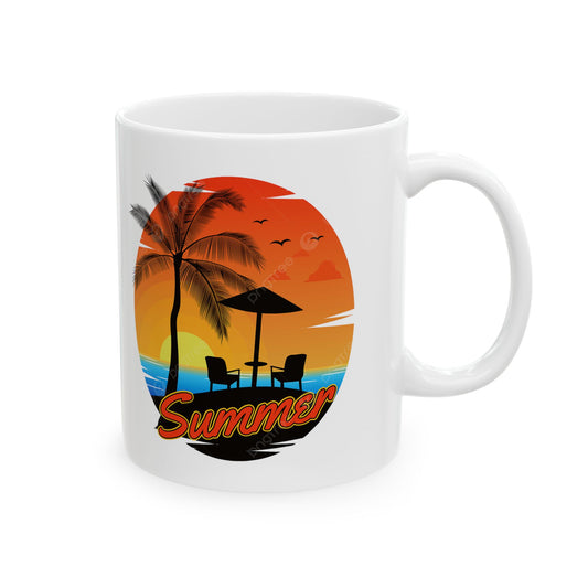 Tropical Sunset Ceramic Mug, Summer Gift, Beach Lover's Coffee Cup, Vacation Vibe Drinkware, Eco-Friendly Mug, Gift for Him/Her