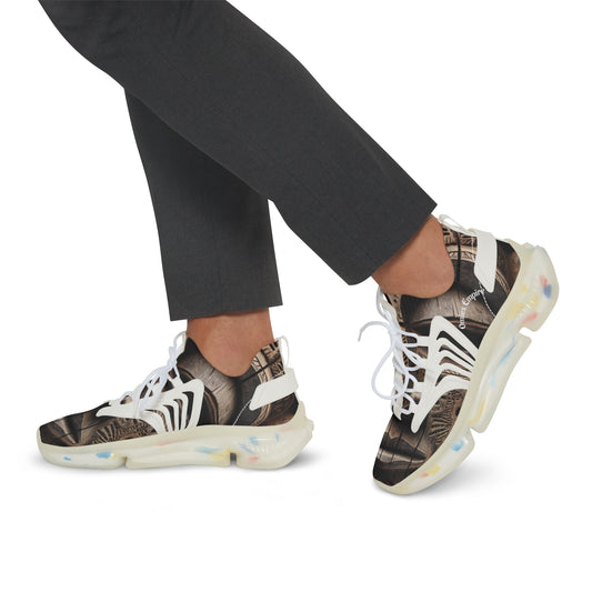 Benin Wooden Mask Men's Mesh Sneakers - Stylish Athletic Footwear with Trendy Design