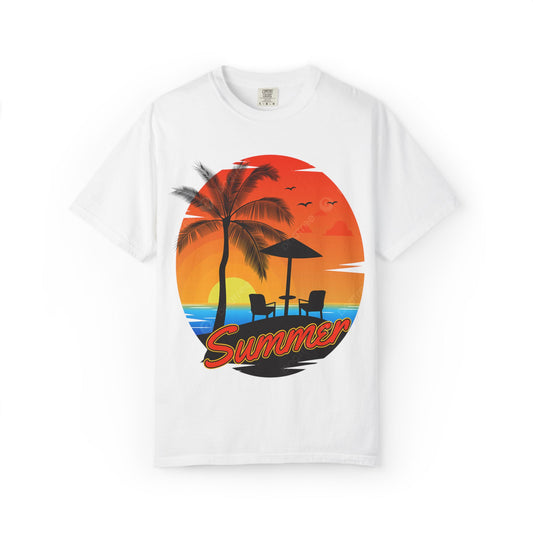 Retro Summer Vibes T-Shirt, Perfect for Beach Days, Vacation Wear, BBQs, and Summer Celebrations, Unisex Garment-Dyed Tee