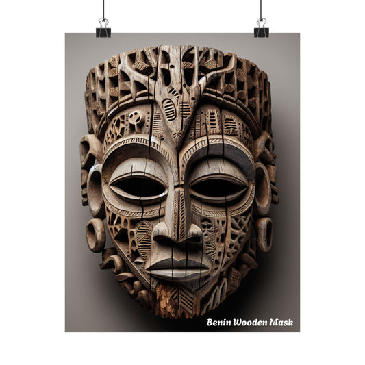 Benin Wooden Mask Satin Poster | Ethnic Wall Art, Home Decor, Gift for Art Lovers, Unique Wall Hanging, African Artwork