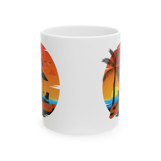 Tropical Sunset Ceramic Mug, Summer Gift, Beach Lover's Coffee Cup, Vacation Vibe Drinkware, Eco-Friendly Mug, Gift for Him/Her
